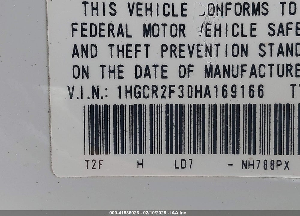 2017 HONDA ACCORD VIN: 1HGCR2F30HA169166