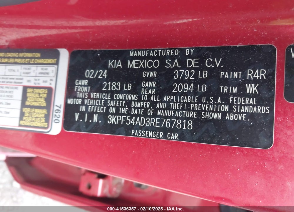2024 KIA FORTE VIN: 3KPF54AD3RE767818