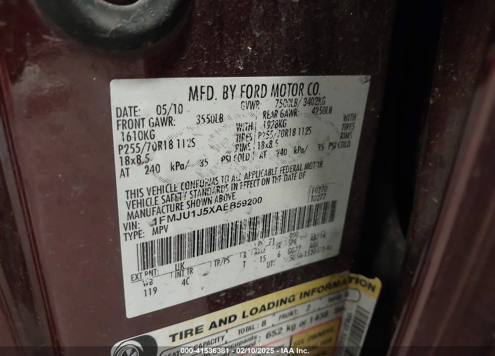 2010 FORD EXPEDITION EDDIE BAUER/KING RANCH VIN: 1FMJU1J5XAEB59200