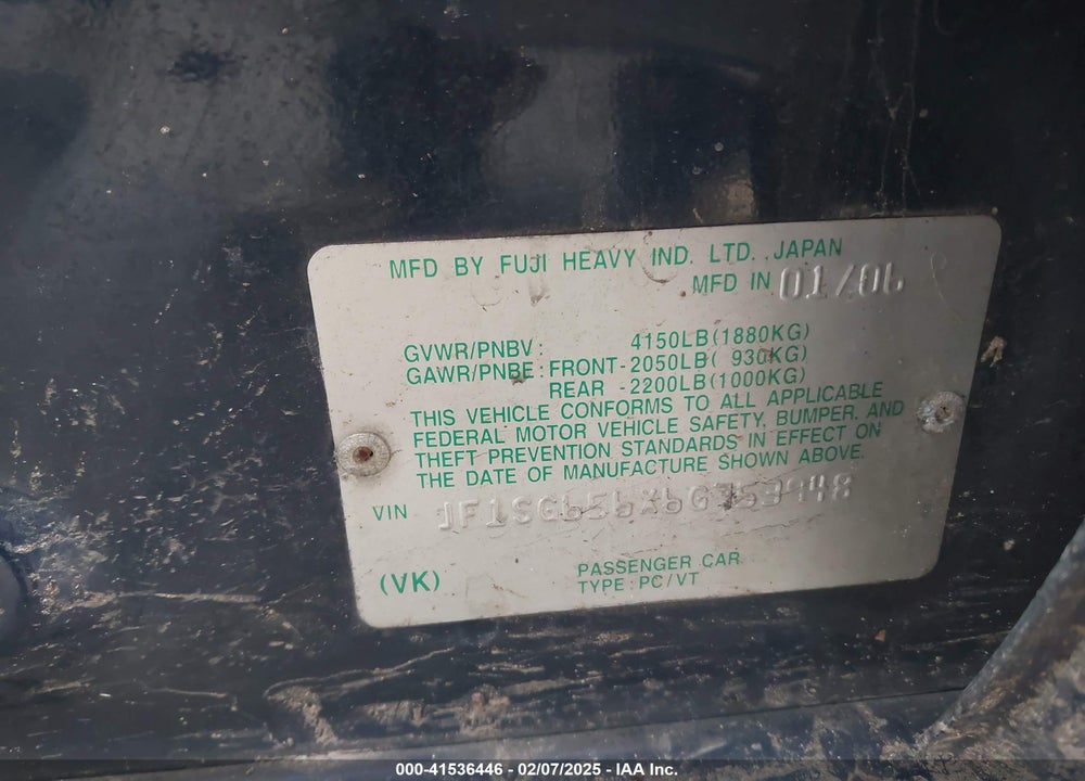 2006 SUBARU FORESTER 2.5X VIN: JF1SG656X6G753948