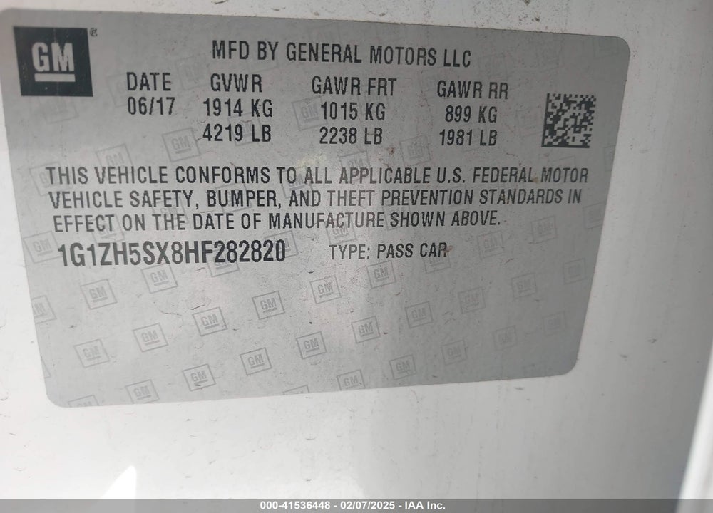 2017 CHEVROLET MALIBU VIN: 1G1ZH5SX8HF282820