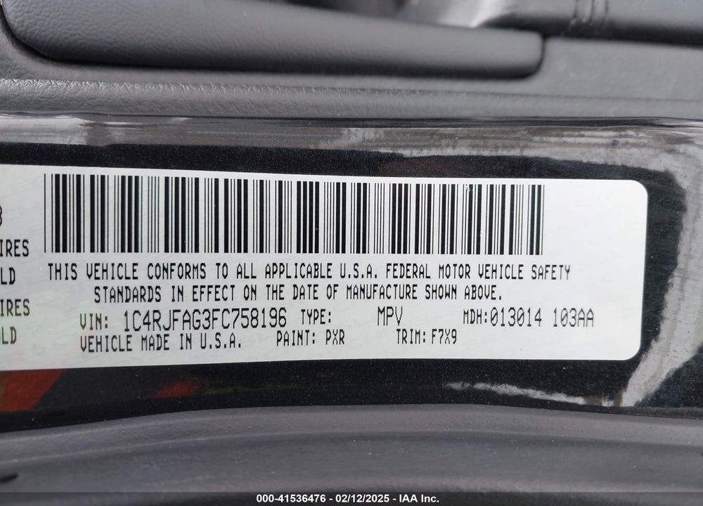 2015 JEEP GRAND CHEROKEE LAREDO VIN: 1C4RJFAG3FC758196