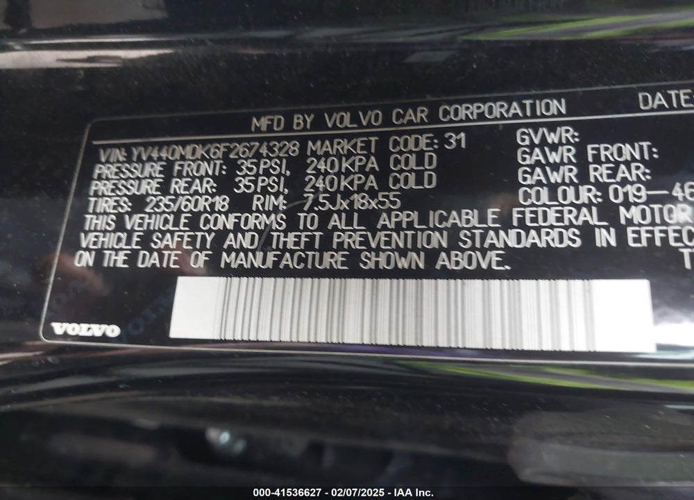 2015 VOLVO XC60 T5 PREMIER VIN: YV440MDK6F2674328