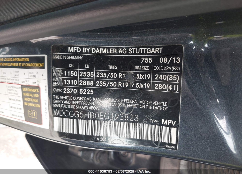 2014 MERCEDES-BENZ GLK 350 VIN: WDCGG5HB0EG193823