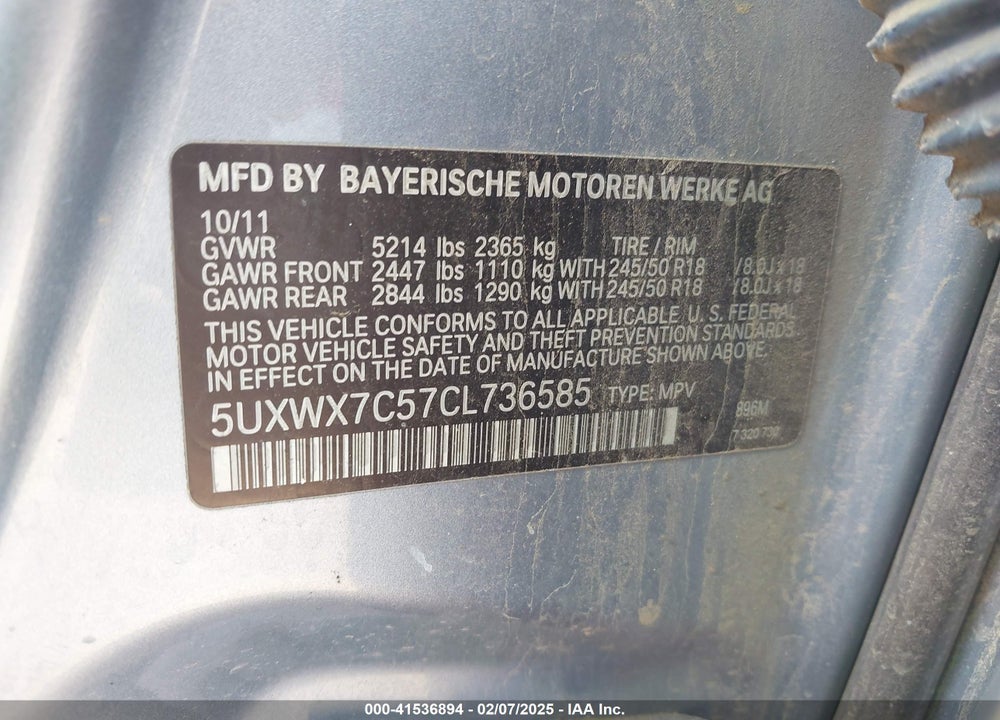 2012 BMW X3 XDRIVE35I VIN: 5UXWX7C57CL736585