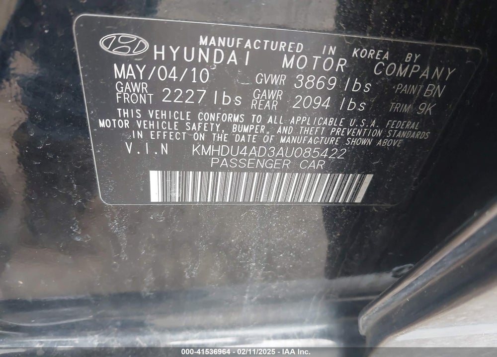 2010 HYUNDAI ELANTRA VIN: KMHDU4AD3AU085422