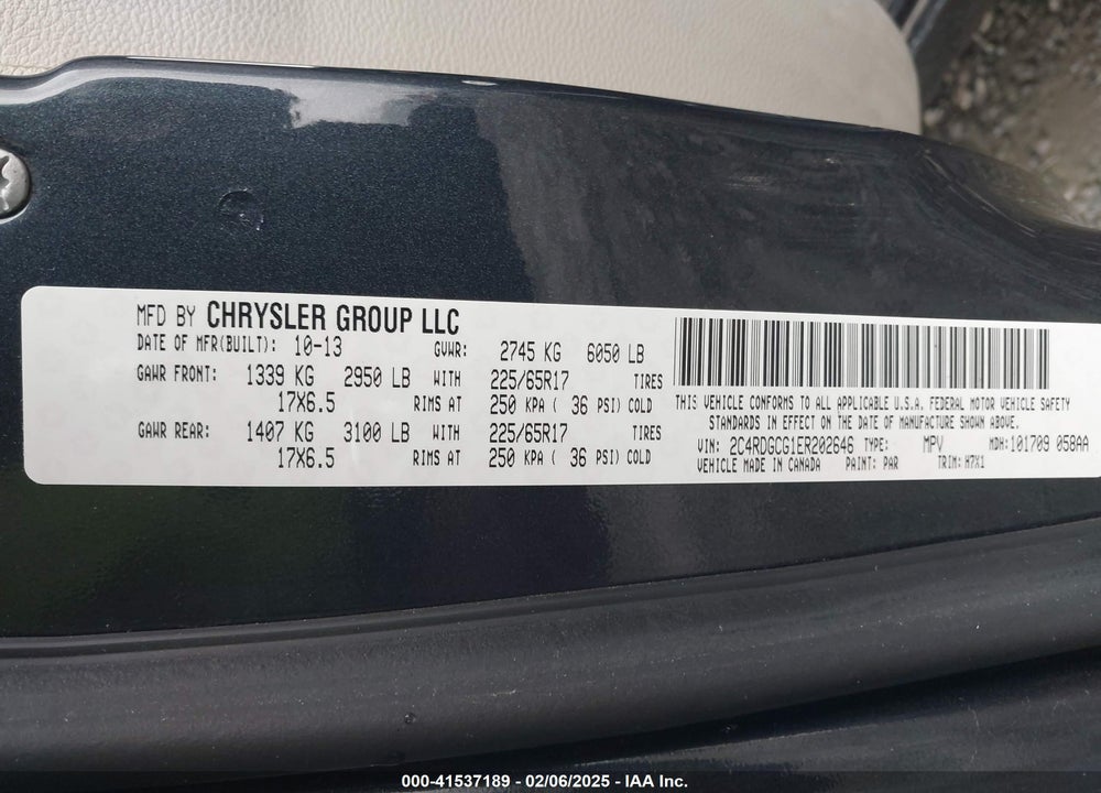 2014 DODGE GRAND CARAVAN SXT VIN: 2C4RDGCG1ER202646