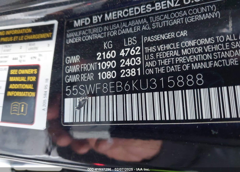 2019 MERCEDES-BENZ C 300 VIN: 55SWF8EB6KU315888