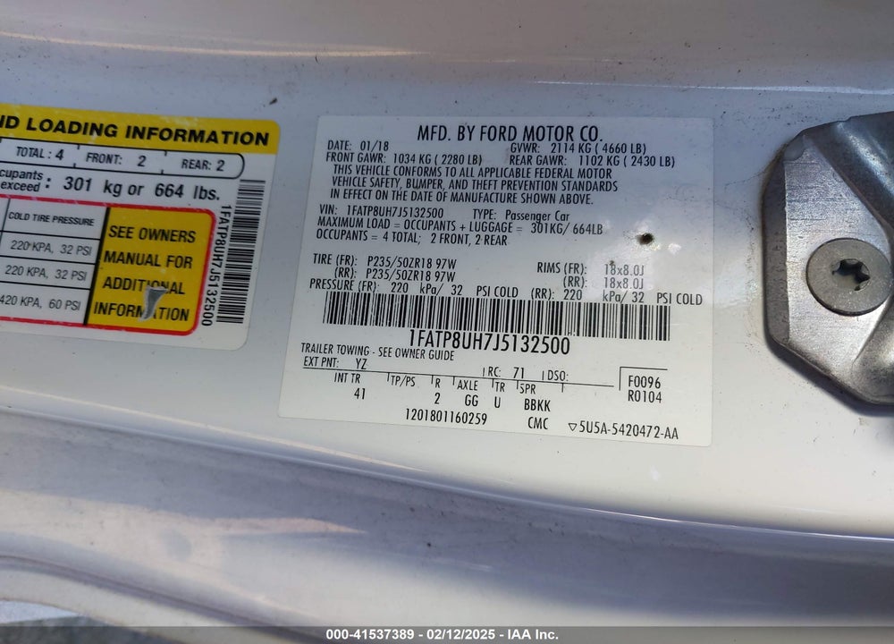 2018 FORD MUSTANG VIN: 1FATP8UH7J5132500