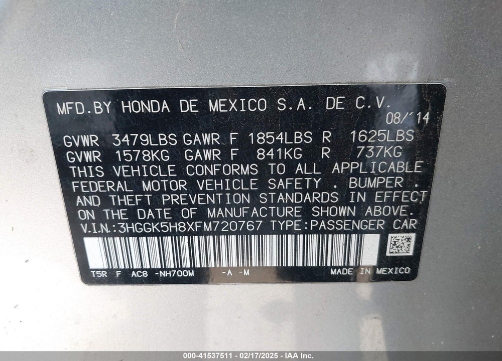 2015 HONDA FIT EX/EX-L VIN: 3HGGK5H8XFM720767