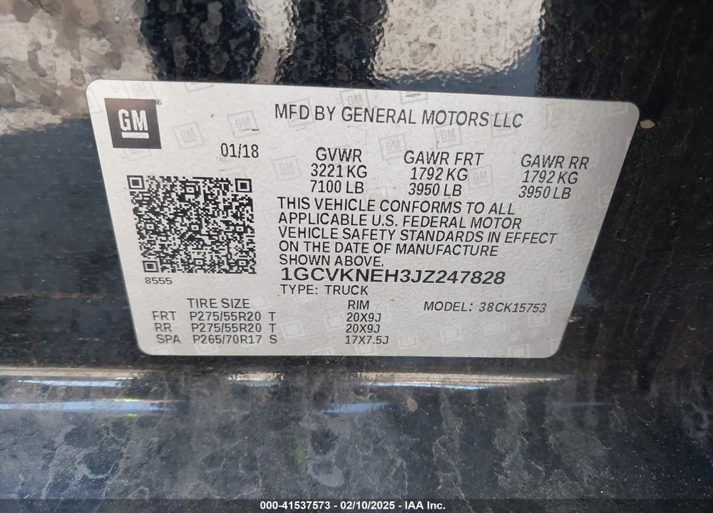 2018 CHEVROLET SILVERADO VIN: 1GCVKNEH3JZ247828