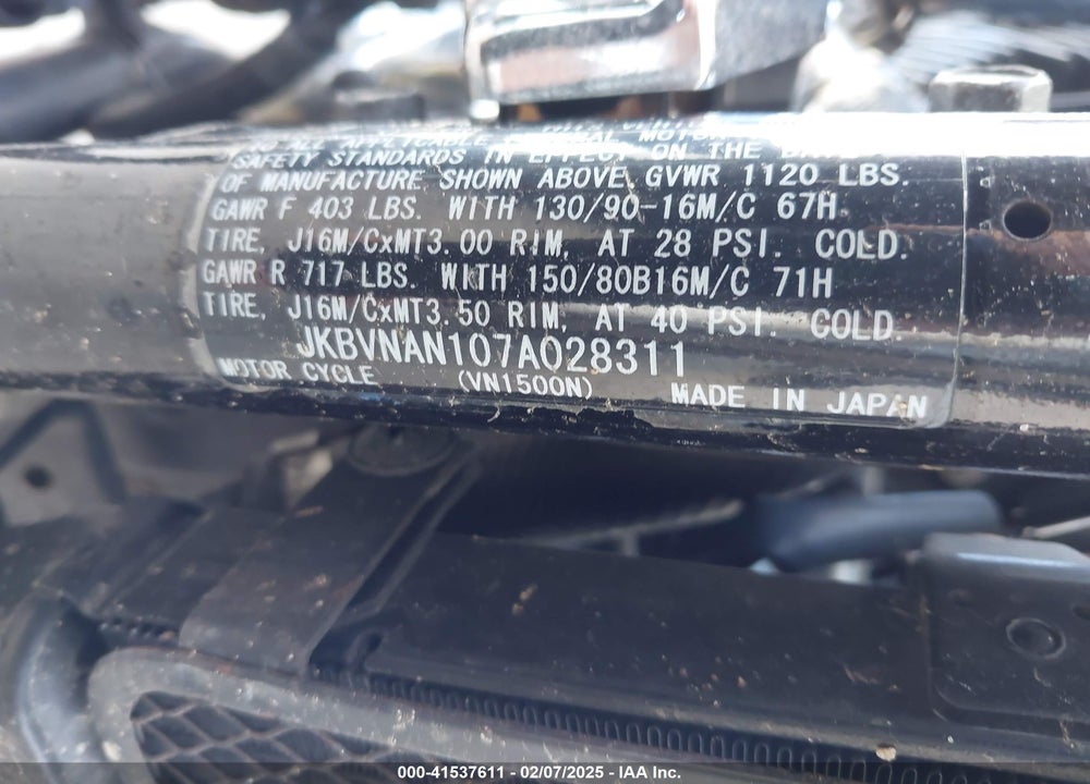 2007 KAWASAKI VN1500 N1 VIN: JKBVNAN107A028311