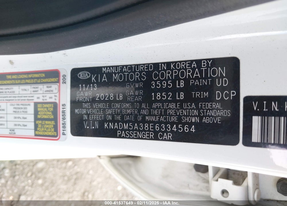 2014 KIA RIO VIN: KNADM5A38E6334564