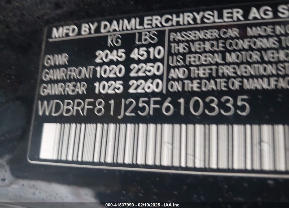 2005 MERCEDES-BENZ C 240 LUXURY 4MATIC VIN: WDBRF81J25F610335