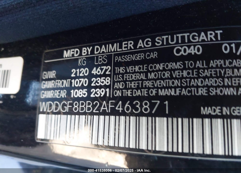 2010 MERCEDES-BENZ C 300 VIN: WDDGF8BB2AF463871