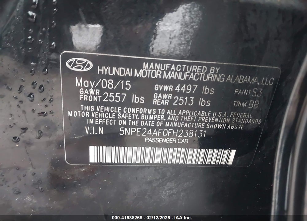 2015 HYUNDAI SONATA VIN: 5NPE24AF0FH238131