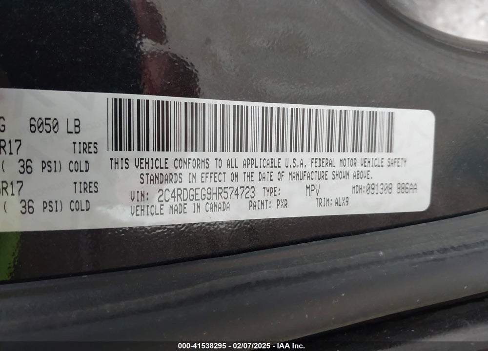 2017 DODGE GRAND CARAVAN GT VIN: 2C4RDGEG9HR574723