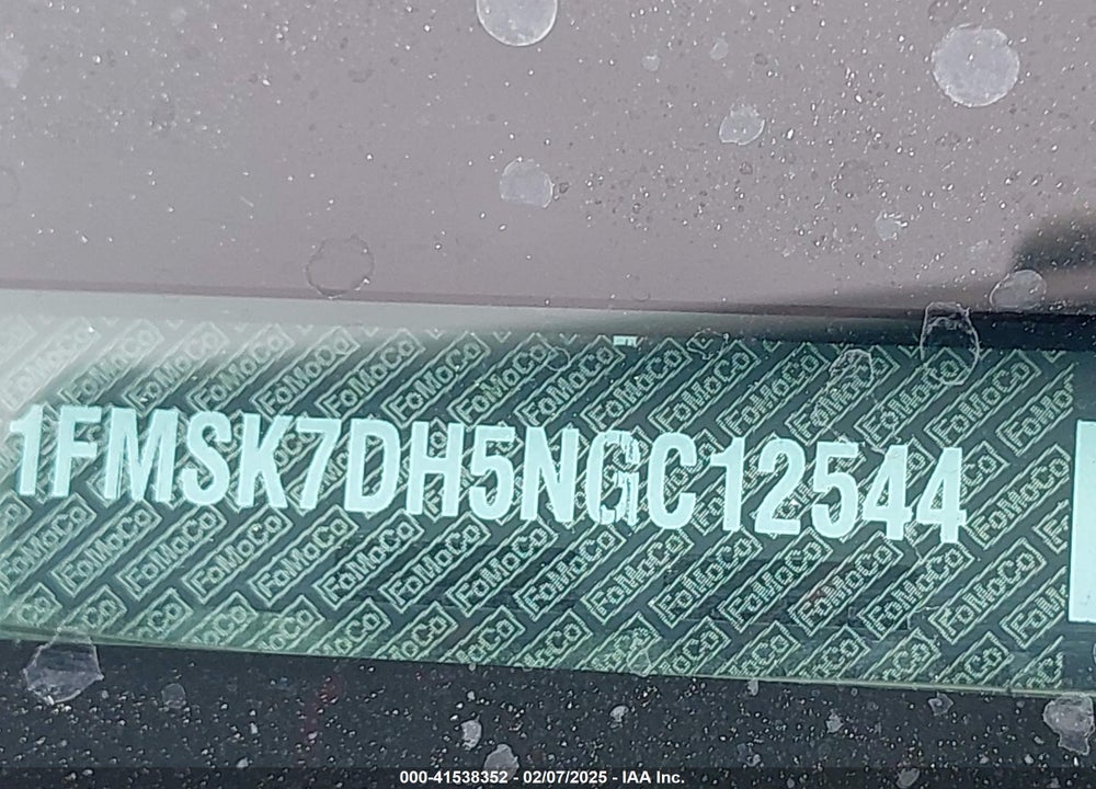 2022 FORD EXPLORER VIN: 1FMSK7DH5NGC12544