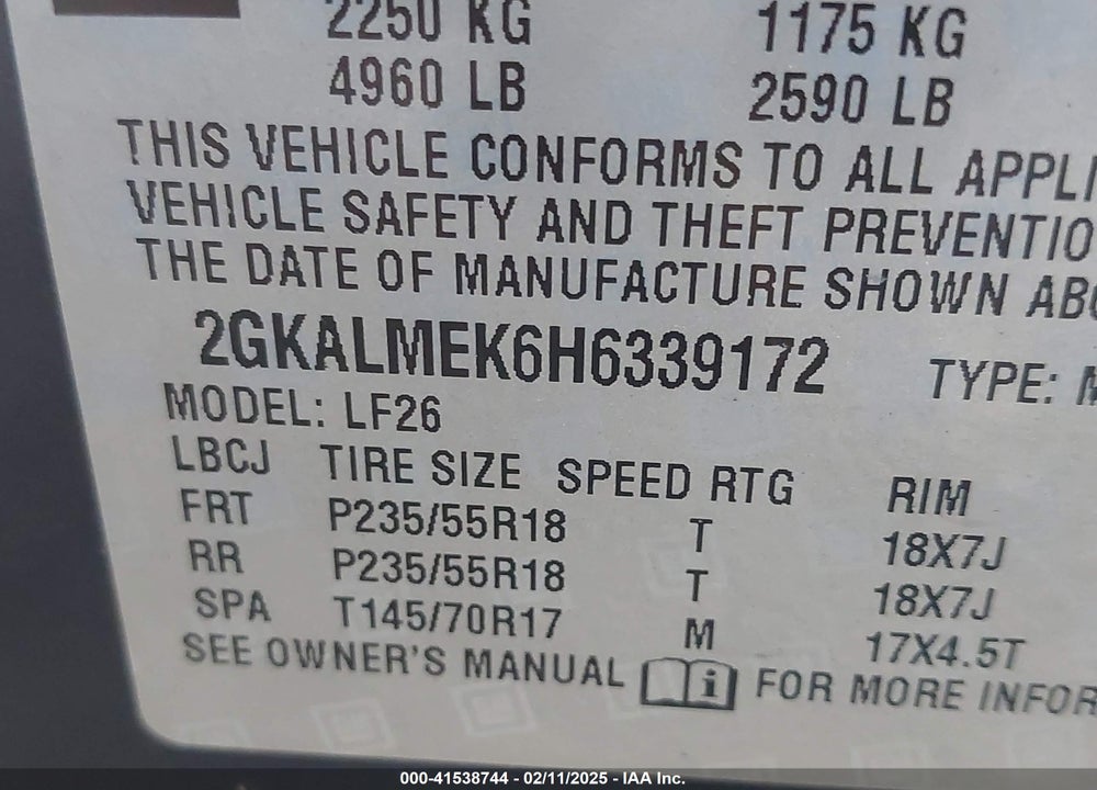2017 GMC TERRAIN SLE-1 VIN: 2GKALMEK6H6339172