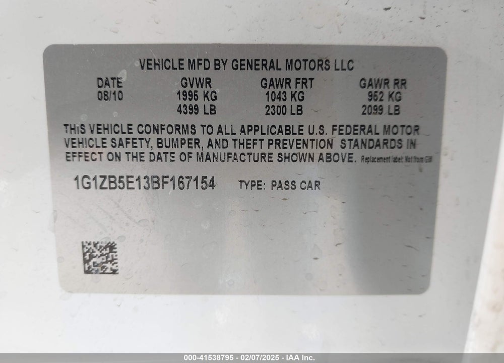 2011 CHEVROLET MALIBU LS VIN: 1G1ZB5E13BF167154