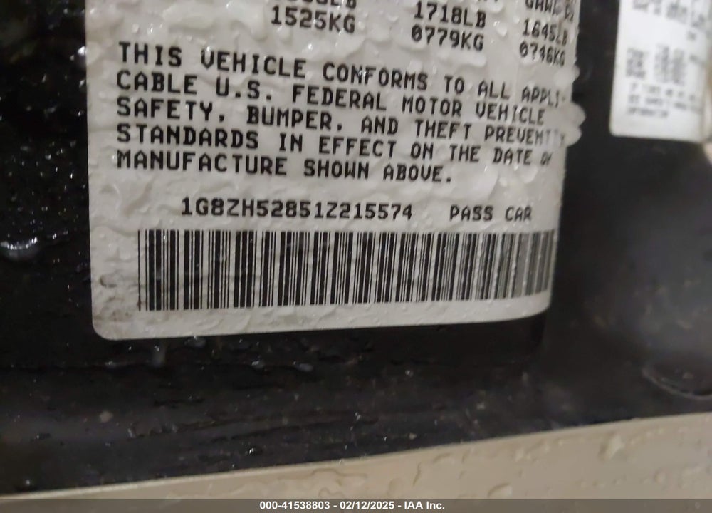 2001 SATURN SL1 VIN: 1G8ZH52851Z215574