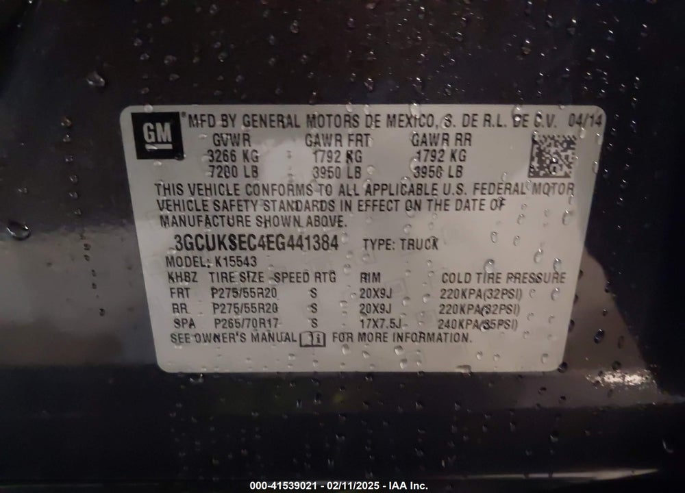 2014 CHEVROLET SILVERADO 1500 VIN: 3GCUKSEC4EG441384