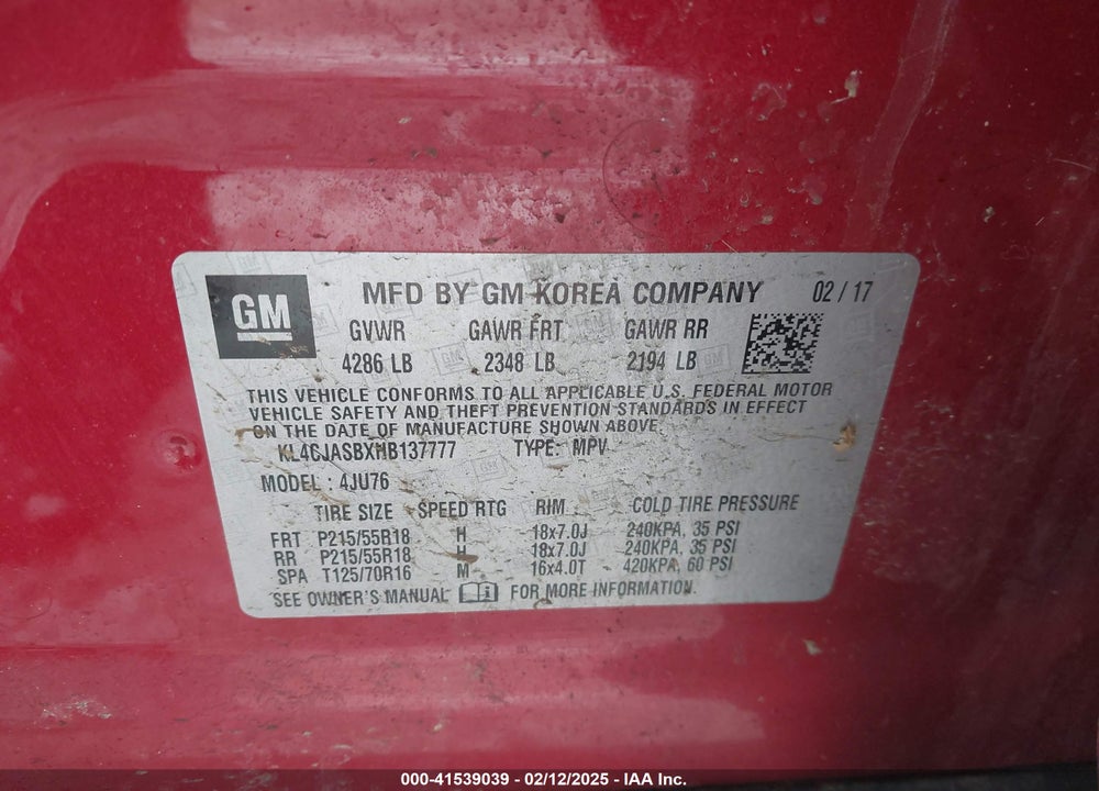 2017 BUICK ENCORE VIN: KL4CJASBXHB137777