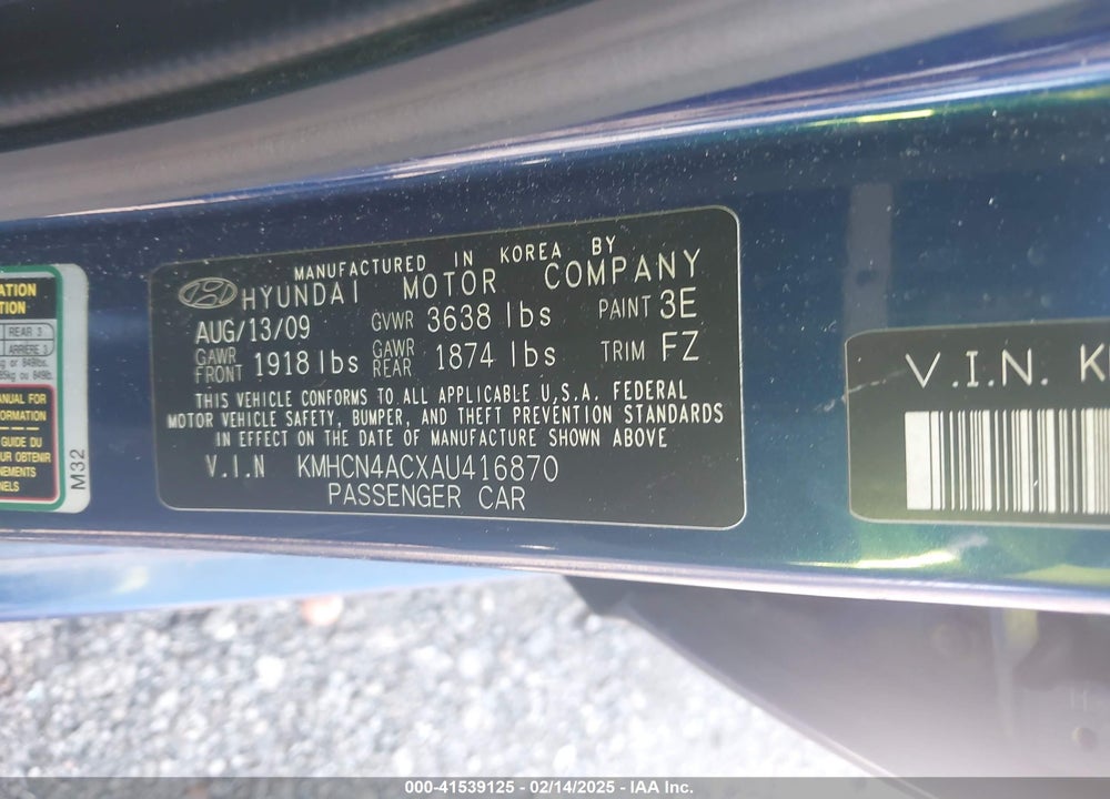 2010 HYUNDAI ACCENT GLS VIN: KMHCN4ACXAU416870