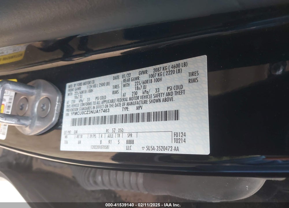 2022 FORD ESCAPE SEL HYBRID VIN: 1FMCU0CZ3NUA17463