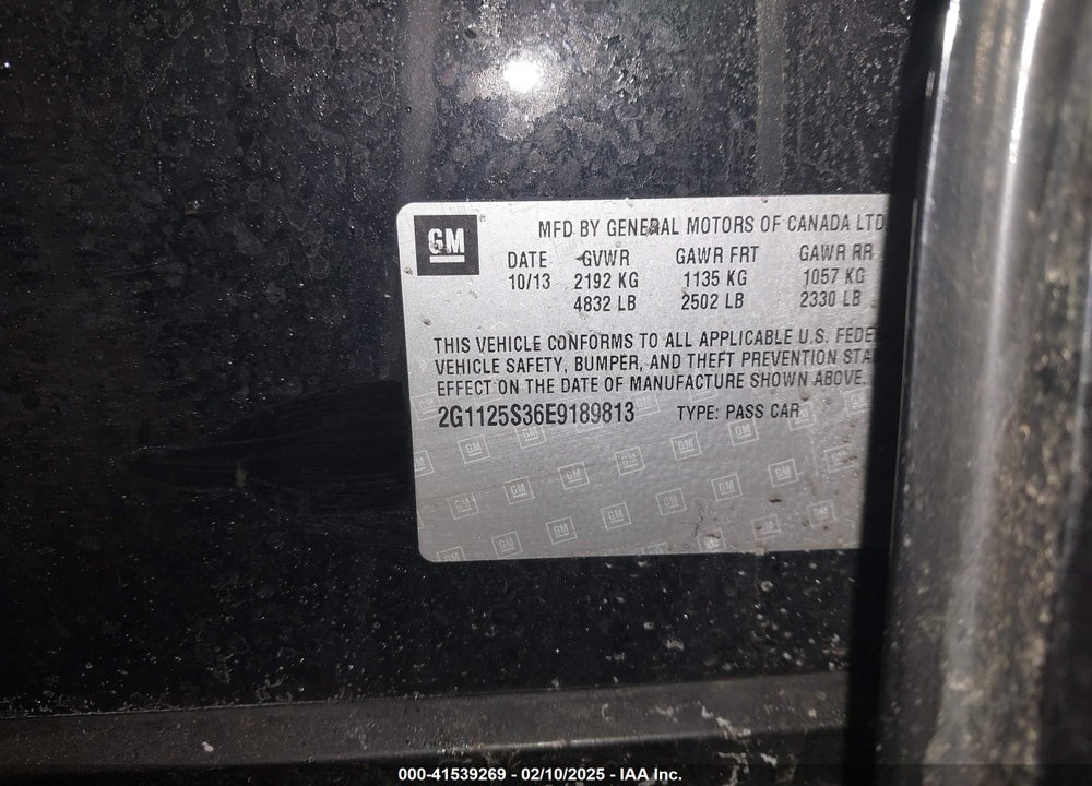 2014 CHEVROLET IMPALA VIN: 2G1125S36E9189813