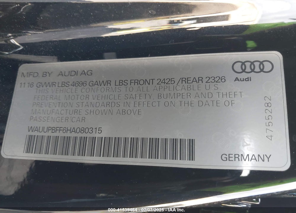 2017 AUDI A3 E-TRON VIN: WAUUPBFF6HA080315