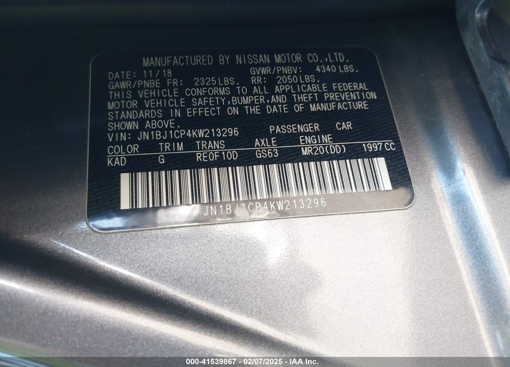 2019 NISSAN ROGUE SPORT S VIN: JN1BJ1CP4KW213296