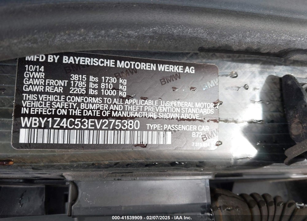 2014 BMW I3 VIN: WBY1Z4C53EV275380