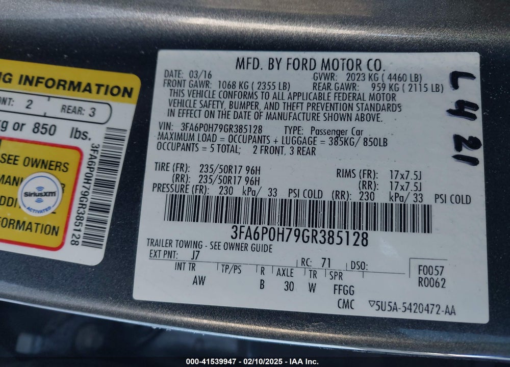 2016 FORD FUSION SE VIN: 3FA6P0H79GR385128