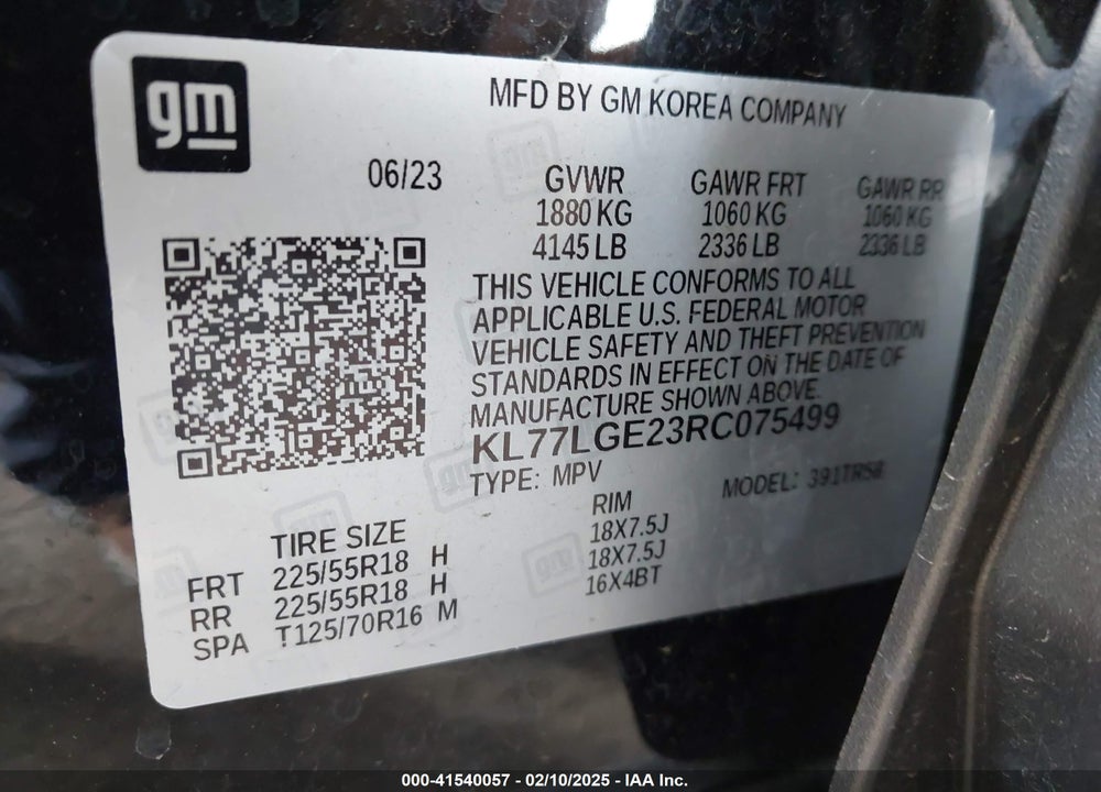 2024 CHEVROLET TRAX VIN: KL77LGE23RC075499