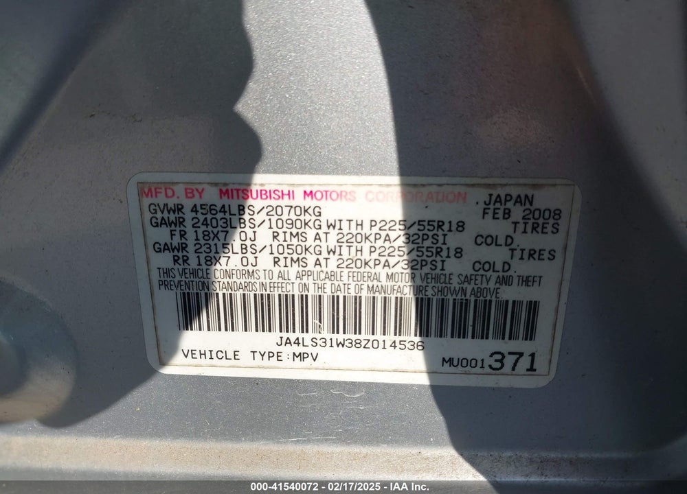 2008 MITSUBISHI OUTLANDER SE VIN: JA4LS31W38Z014536