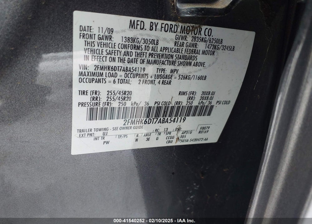 2010 FORD FLEX LIMITED VIN: 2FMHK6DT7ABA54119