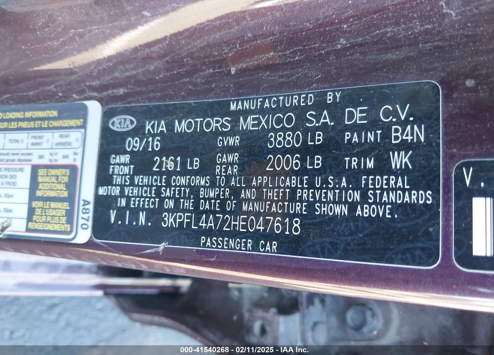 2017 KIA FORTE VIN: 3KPFL4A72HE047618