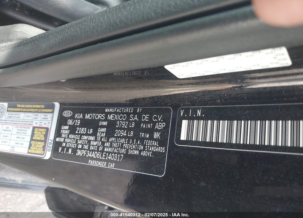 2020 KIA FORTE VIN: 3KPF34AD6LE140317