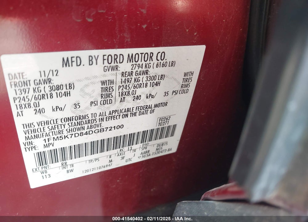 2013 FORD EXPLORER VIN: 1FM5K7D84DGB72100
