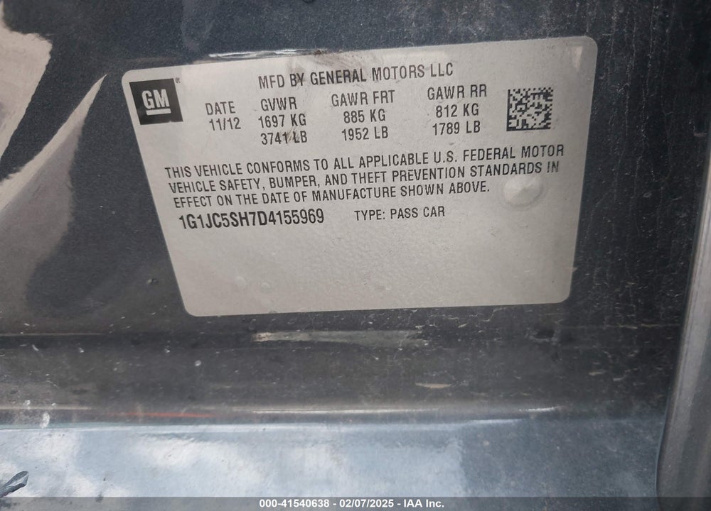 2013 CHEVROLET SONIC VIN: 1G1JC5SH7D4155969