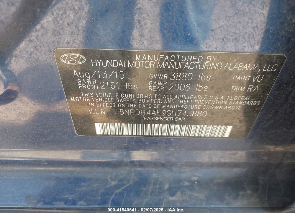 2016 HYUNDAI ELANTRA SE VIN: 5NPDH4AE9GH743880