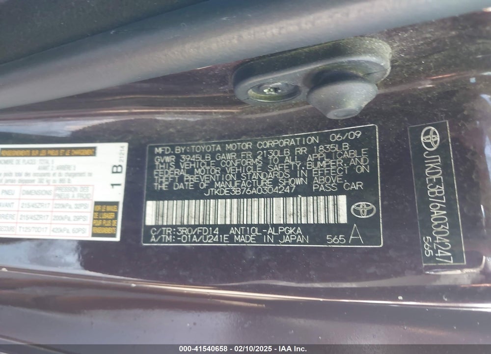 2010 SCION TC VIN: JTKDE3B76A0304247