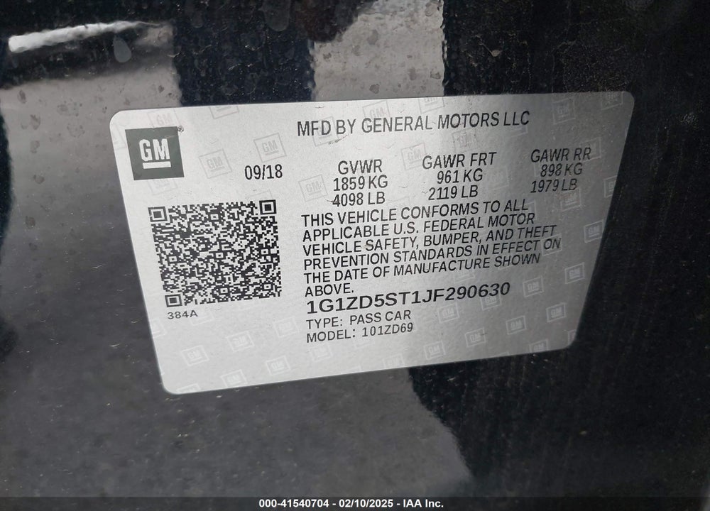 2018 CHEVROLET MALIBU VIN: 1G1ZD5ST1JF290630