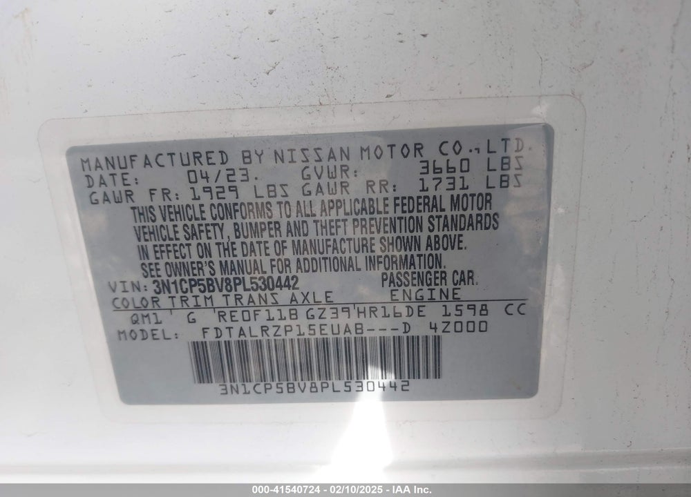 2023 NISSAN KICKS S XTRONIC CVT VIN: 3N1CP5BV8PL530442