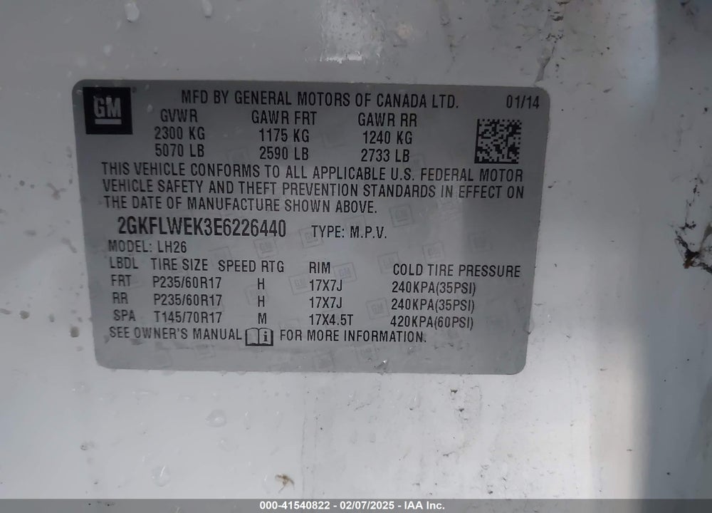 2014 GMC TERRAIN SLE-2 VIN: 2GKFLWEK3E6226440