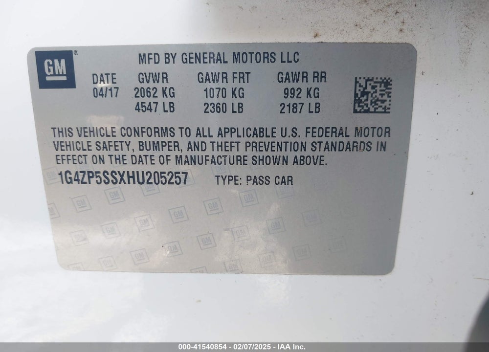 2017 BUICK LACROSSE ESSENCE VIN: 1G4ZP5SSXHU205257