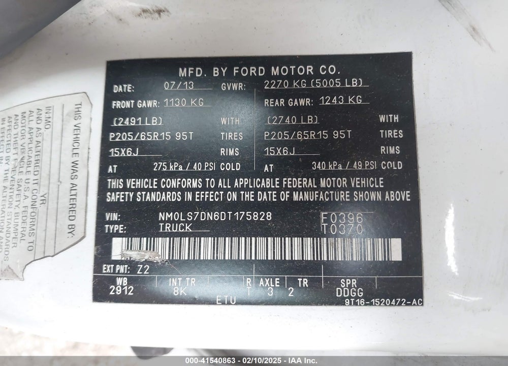 2013 FORD TRANSIT CONNECT VIN: NM0LS7DN6DT175828