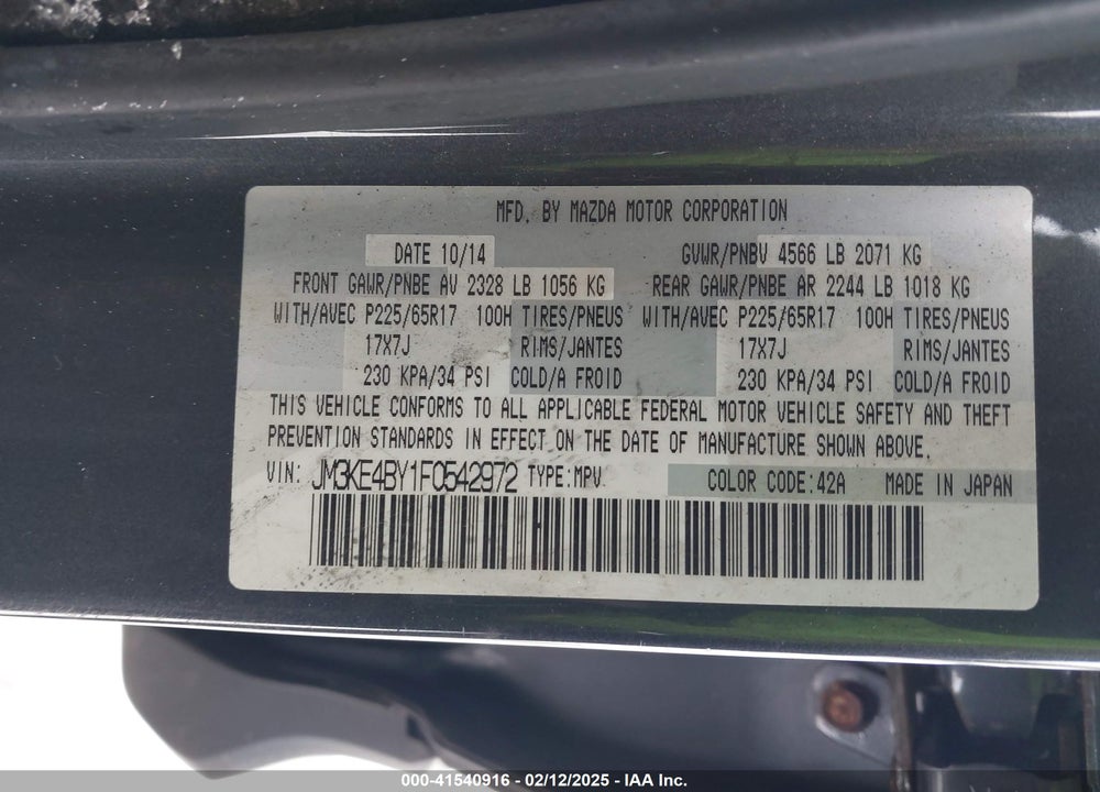 2015 MAZDA CX-5 VIN: JM3KE4BY1F0542972
