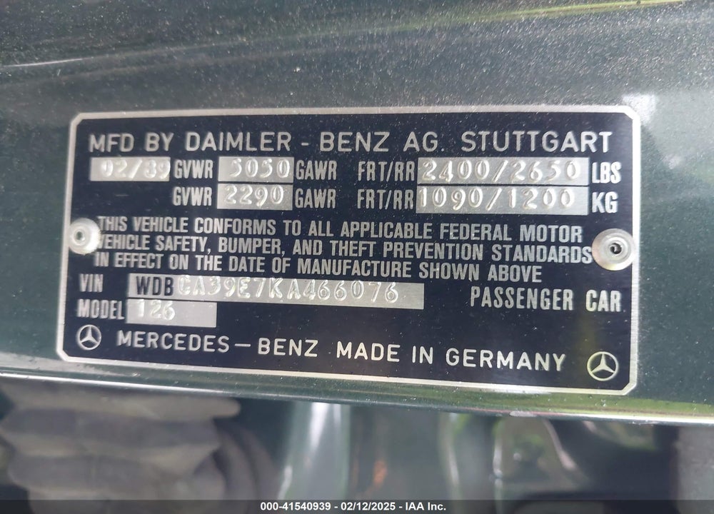 1989 MERCEDES-BENZ 560 SEL VIN: WDBCA39E7KA466076